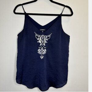 Express Dark Blue Floral Embroidered Strappy Top Tank